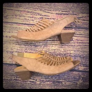 Paul Green Trisha Sandals W Sz 9 Heel Beige Suede